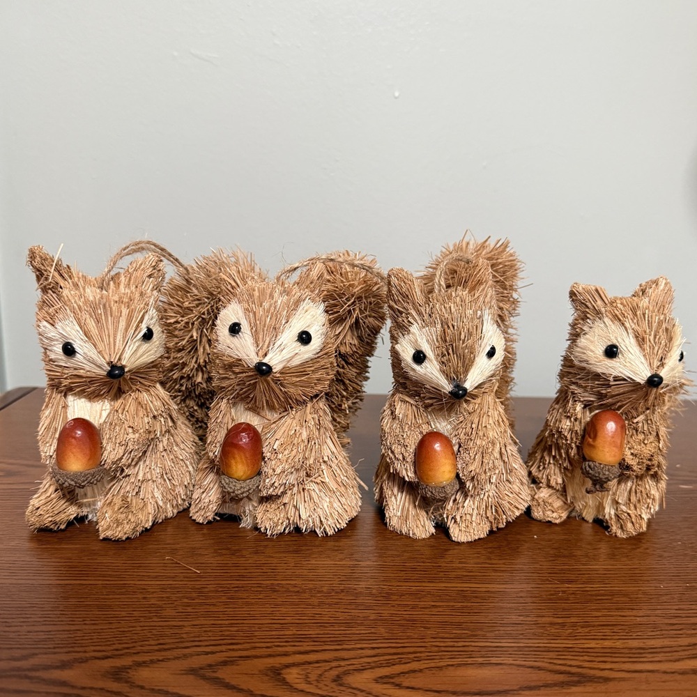 Rustic Brown Sisal Squirrels Set of Four
